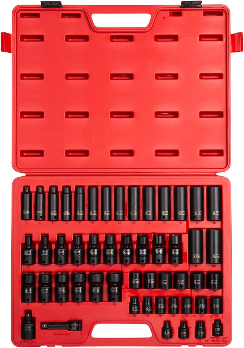 SUNEX TOOLS 3351, 3\/8 Inch Drive Impact Socket Set, 51-Piece, Metric, 7mm - 22mm, Standard\/Deep\/ Universal, Cr-Mo Steel, Radius Corner Design, Heavy Duty Storage Case, Meets ANSI Standards