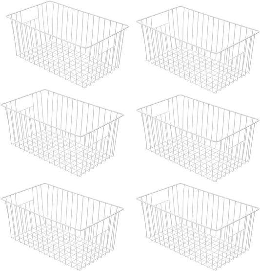 lonpute 16inch Farmhouse Freezer Wire Baskets Organizer Storage Bins Large Organizer Baskets with Handles for Storage, Office, Kitchen, Pantry, Cabinet, Closets - Set of 6 (White 6)