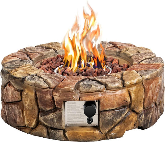 Toolsempire Outdoor Propane Fire Pit, 28" Gas Fire Pit 40,000 BTU Stone Look Fire Bowl with ETL Certification, Lava Rock & PVC Cover, Patio Propane Fire Pits for Outside, Camping, Christmas (Brown)