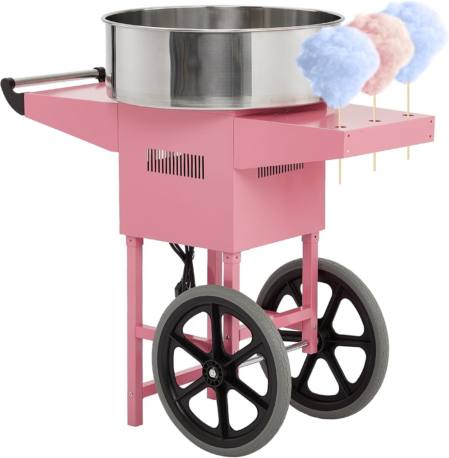 Electric Cotton Candy Maker Commercial With Cart, Cotton Candy Machine for Kids with 20 in Stainless Steel Bowl for Family, Party, Amusement Park, Carnival- Pink
