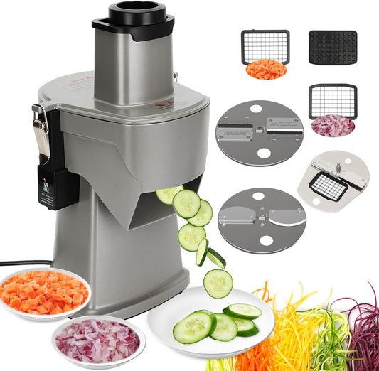 4 in 1 Commercial Vegetable Chopper Adjustable Thickness, Electric Vegetable Dicer Slicer Multifunctional Automatic for Onion Potato Cabbage Veggie Fruit Slicing Shredding Dicing and Slitting