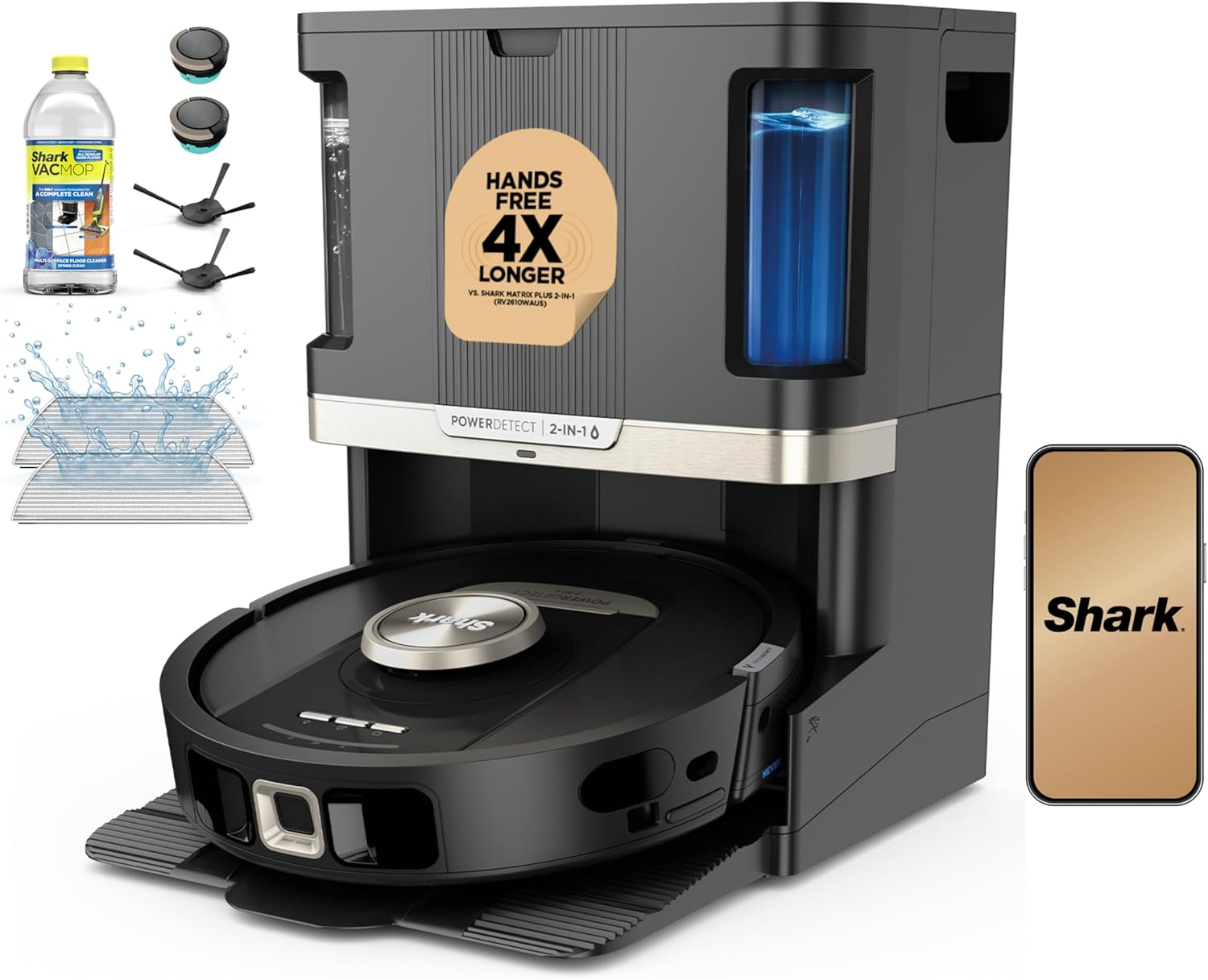 Shark Robot Vacuum & Mop Combo, PowerDetect NeverTouch Pro, Self-Emptying, Self-Refill with Self-Clean Pad Wash & Dry, 60-Day Debris Capacity, 30-Day Refill Tank, 5 Technologies