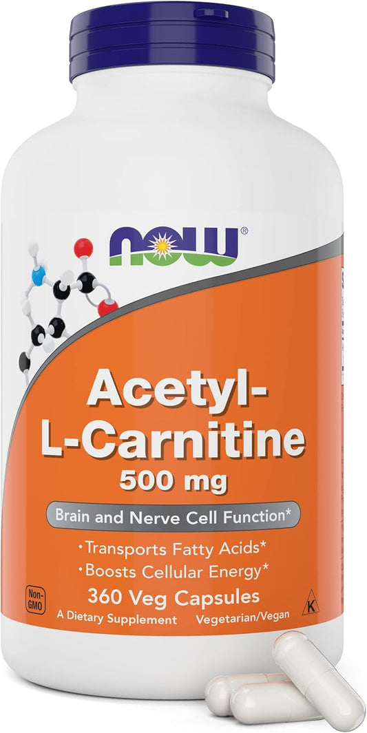 NOW Foods Now Acetyl L Carnitine 500mg, 360 Veg Capsules - Non-GMO ACL 500 mg Caps