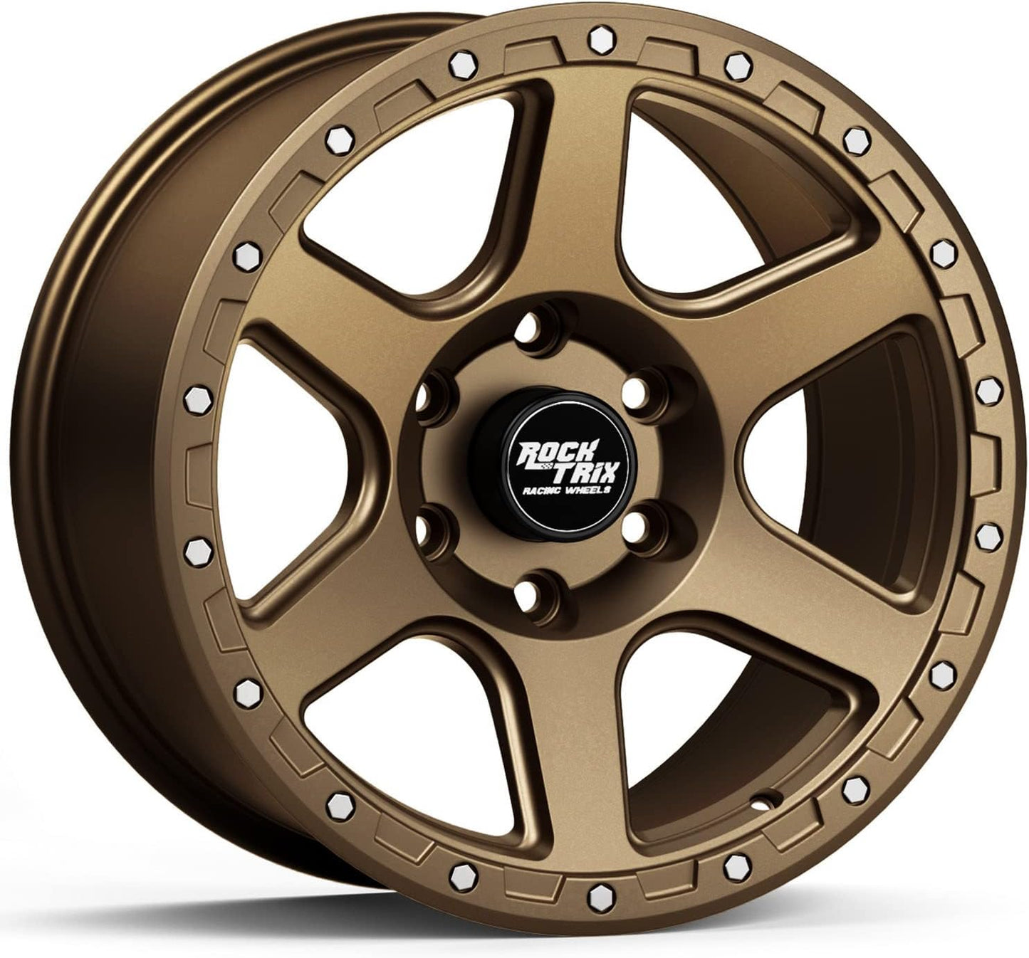 RockTrix RT112 17 inch Wheel Compatible with 2009-2024 Ford F150 17x9 6x135 Wheels (-12mm Offset, 4.5in Backspace) 87.1mm Bore, Bronze Wheels, Also fits 2022+ Bronco Raptor Rims