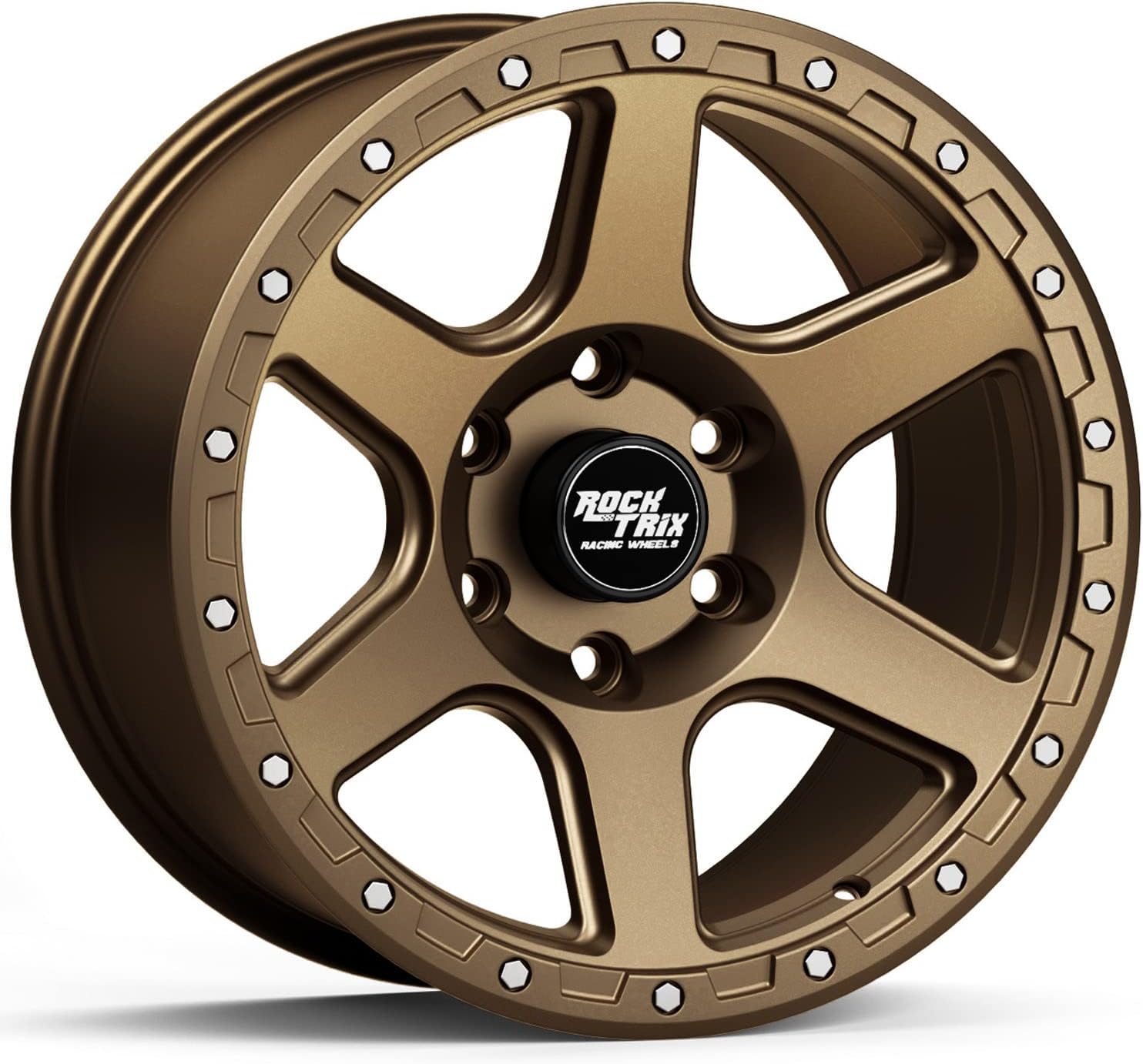RockTrix RT112 17 inch Wheel Compatible with 2009-2024 Ford F150 17x9 6x135 Wheels (-12mm Offset, 4.5in Backspace) 87.1mm Bore, Bronze Wheels, Also fits 2022+ Bronco Raptor Rims