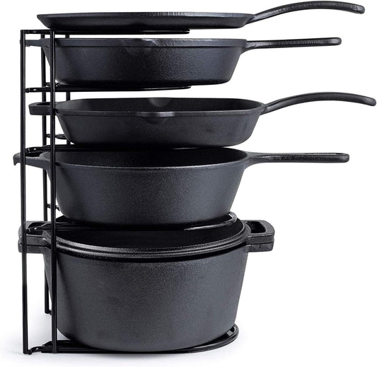 Cuisinel Heavy Duty Pots and Pans Organizer - Extra Large 5-Tier Rack - Holds Cast Iron Skillets, Dutch Oven - Durable Construction - Space Saving Kitchen Storage - No Assembly Required - Black 15.4"