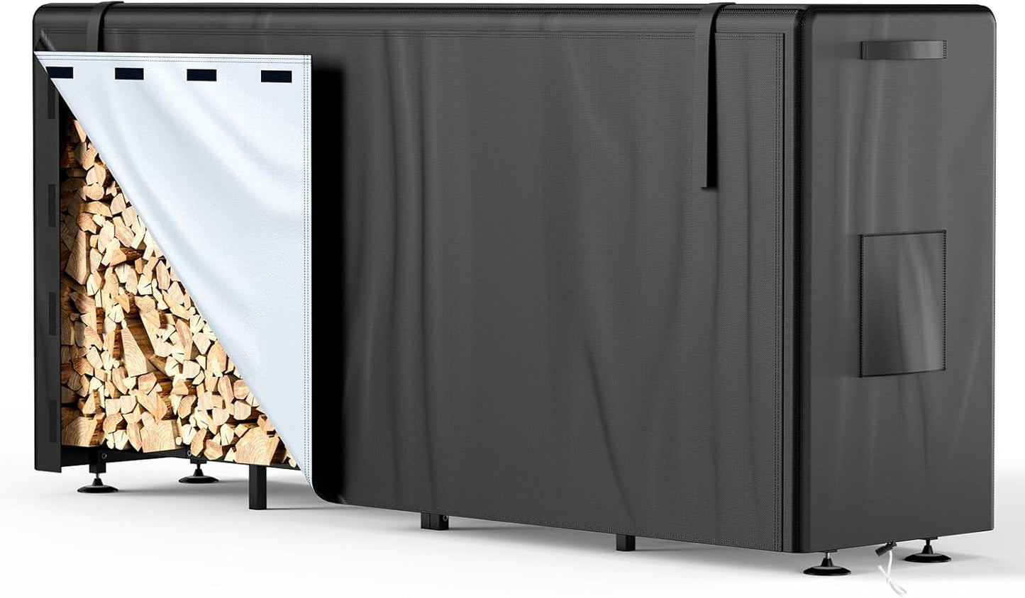 Brightown 8FT Firewood Rack Outdoor with Cover, Wood Rack for Firewood, Waterproof Fire Wood Holder Outside, Adjustable Heavy Duty Logs Stand Stacker Holder for Indoor Patio Deck, Black