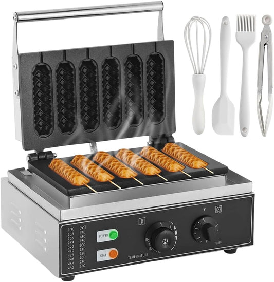 Electric Nonstick Corn Dog Maker, Hot Dog Waffle Maker Iron Machine, 50-300℃ Temperature Control, 0-5 Min Timer, Hot Dog Sticks Maker Machine, for Restaurants, Cafes