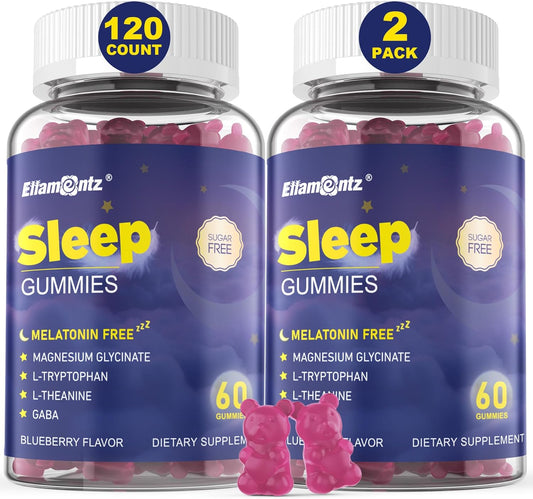Melatonin Free Sleep Aid Gummies for Adults, Sugar Free Sleeping Gummy No Melatonin, Natural Calm Gummies with Magnesium Glycinate, L-Tryptophan, L-Theanine, GABA, Ashwagandha, Valerian, 120cts