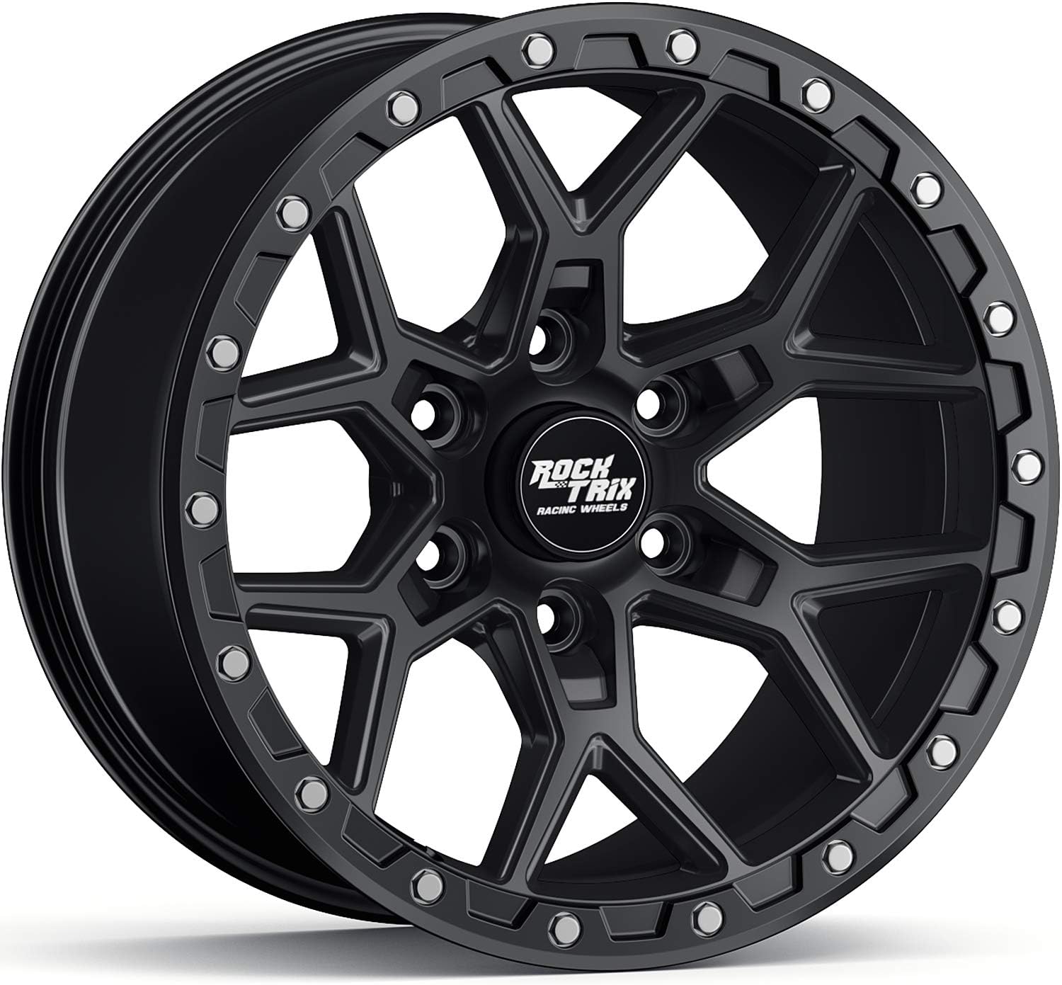 RockTrix RT107 17 Inch Wheel Compatible with 2009-2024 Ford F150, 2022+ Bronco Raptor Rims, 6x135 Bolt Pattern, 17x9-12mm Offset, 4.5" Backspace, 87.1mm Bore, Matte Black Wheels