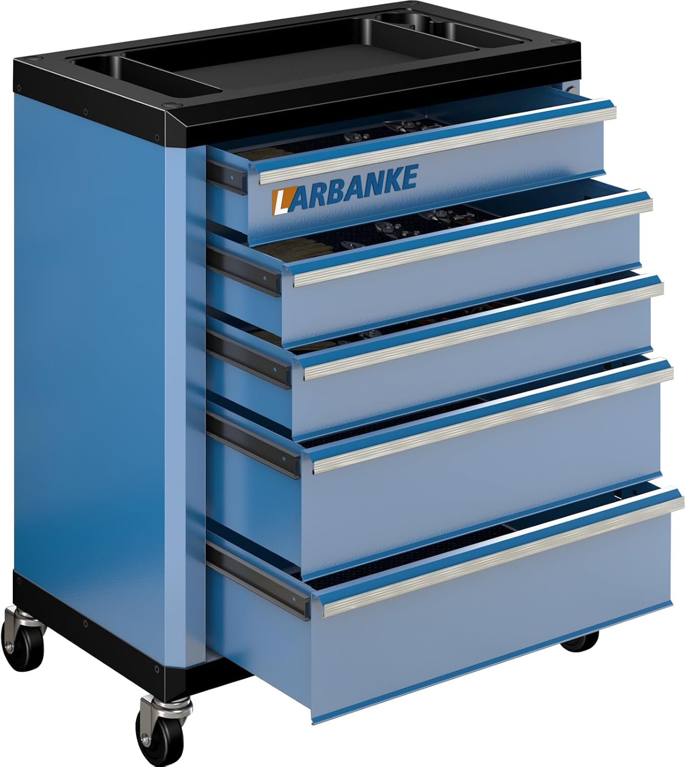 LARBANKE 5-Drawer Rolling Tool Chest with 360° Wheels and Lock&Keys,Tool Cabinet with Non-slip Pearl Cotton Mat and Multifunctional Countertop,Connecting Rods Can Be Connected with 7-Drawer Tool Chest