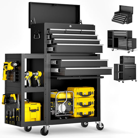 BSMTEK 8 Drawer Tool Chest with Wheels, Exclusive 3-in-1 Tool Box Combo with Removable 2-Tire Utility Cart, Locking Mechanic Tool Cart with Black Liner for Warehouse, Workshop - 35\u201DW x 13\u201DD x 43\u201DH