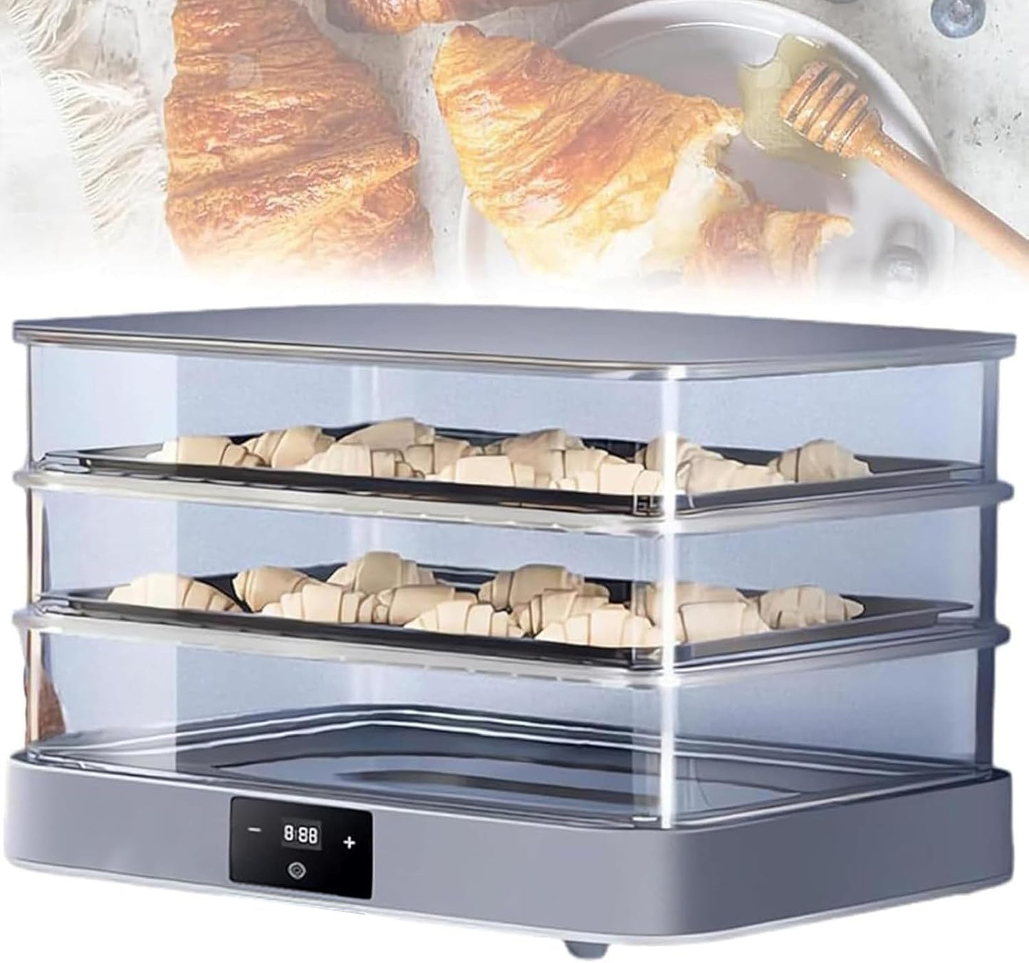 Proofer Double-Layer Adjustable Temperature 20~45°C Auto Humidity Lightweight Electric Fermentation Box for Dough Toast Yogurt Fermentation & Food Warming