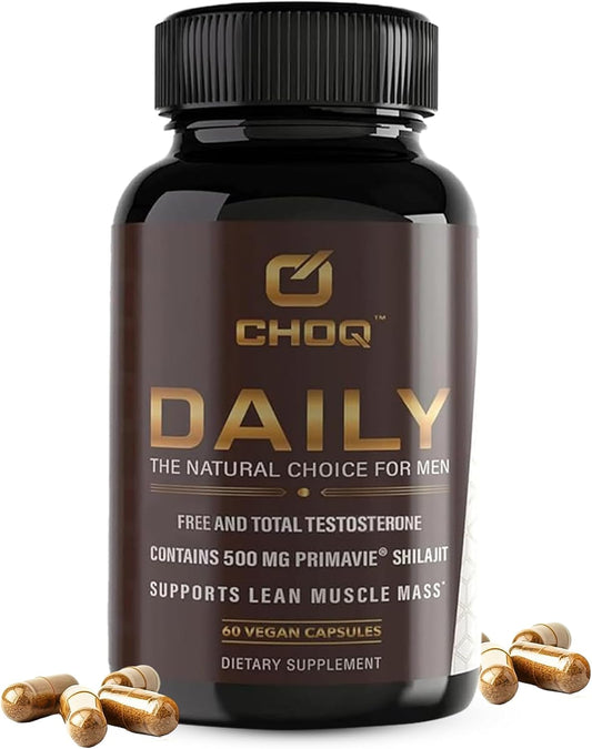 CHOQ Daily with 500mg PrimaVie Shilajit, Safed Musli, Tribulus - Natural Energy, Libido & Muscle Support - Male Enhancement Supplement, 60 Vegan Capsules