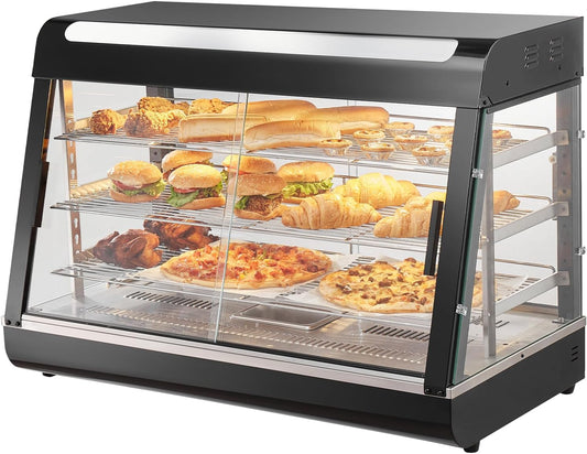 VEVOR 3-Tier Commercial Food Warmer Display, 1500W Food Display Warmer with Light, Adjustable Shelf and Temperature Display, 86℉~185℉ Steam Heating, 130L for Hamburger, Pizza, Bread, Fried Chicken