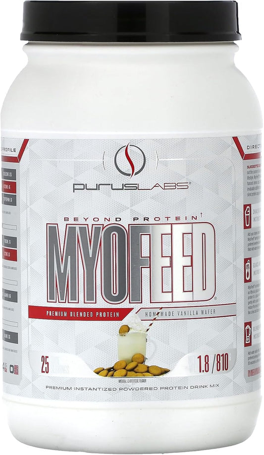 Purus Labs Myofeed Blended Protein | Ultra Filtered Whey Isolate & Concentrate | Soluble Fiber & Digestive Enzymes | 25 Servings (Homemade Vanilla Wafer)