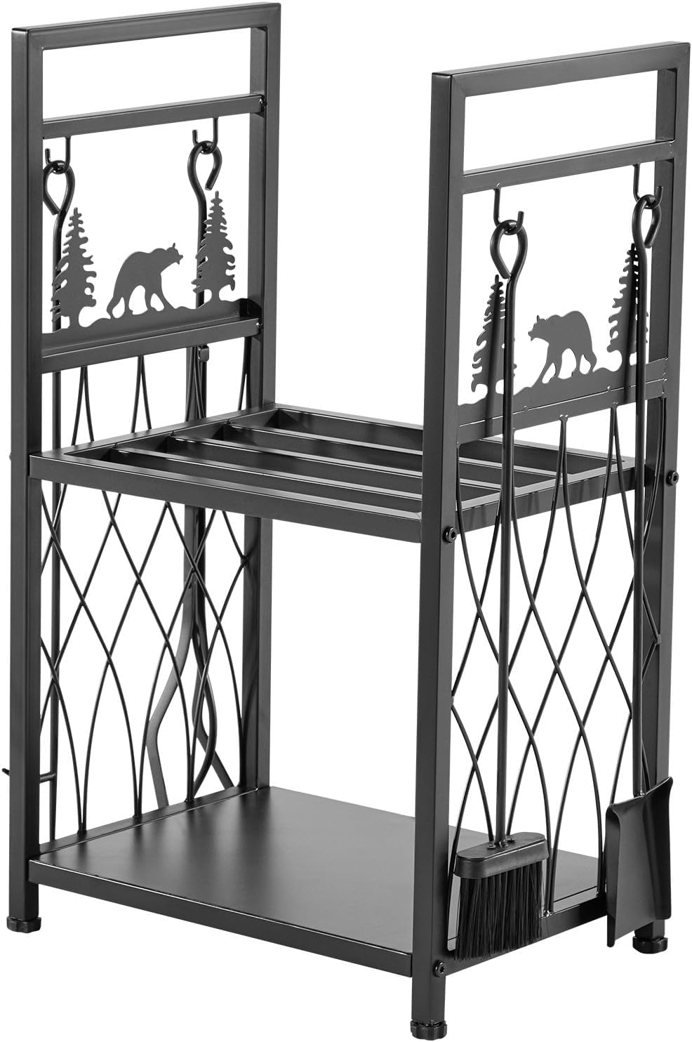 2-Tier Indoor Firewood Rack with Fireplace Tools, 1.3 ft Log Holder