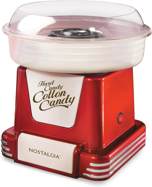 Nostalgia Cotton Candy Machine - Retro Cotton Candy Machine for Kids with 2 Reusable Cones, 1 Sugar Scoop, and 1 Extractor Head \u2013 Red