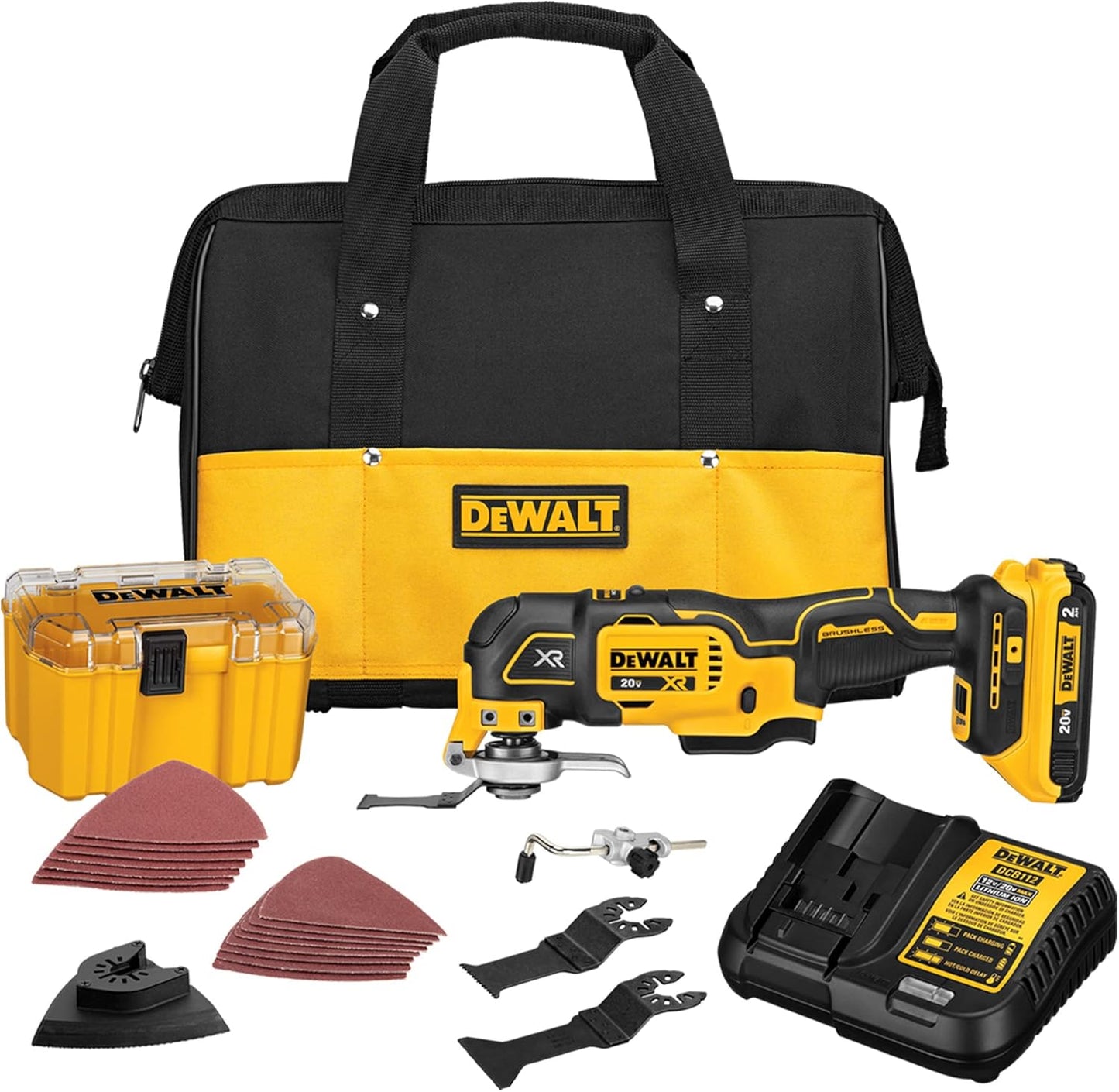 DEWALT 20V MAX XR Oscillating Multi-Tool Kit, Oscillating Tool Accessories, Cordless, 3-Speed, Quick Blade Change, Sand Paper, Blades, Battery and Charger Included (DCS356D1)