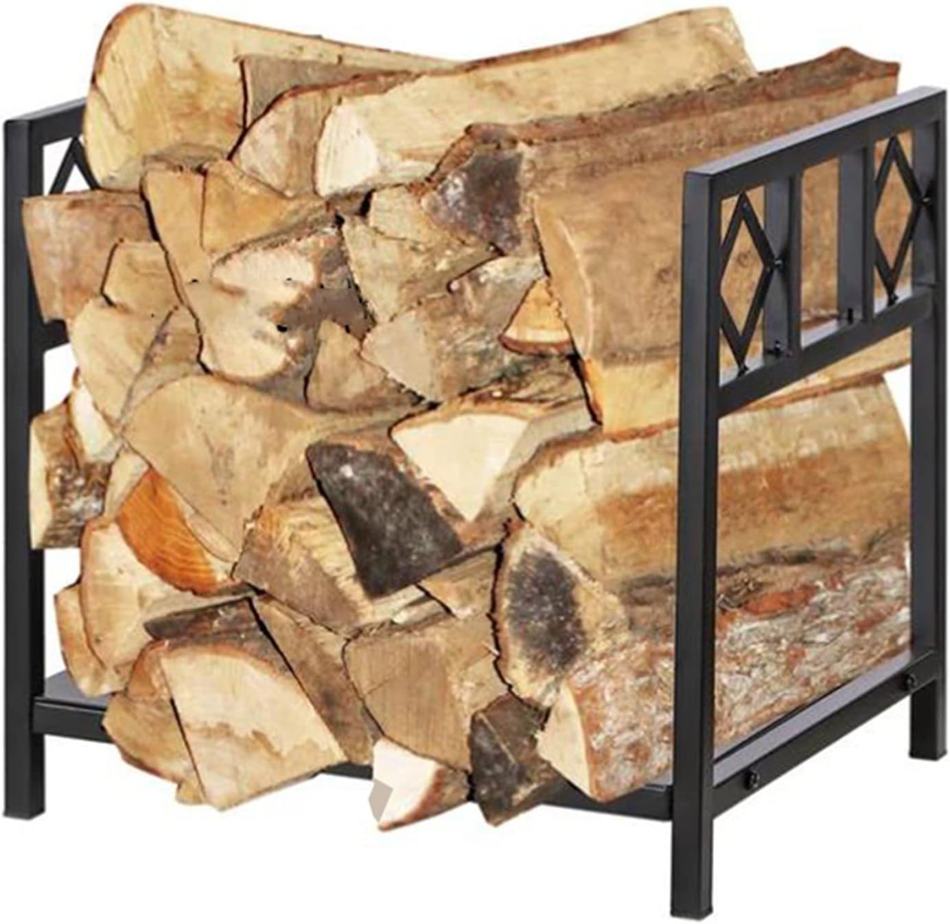 Heavy Duty Log Store Holder Stand - Rectangle Free-Standing Firewood Rack Outdoor Indoor, Small Metal Fireplace Wood Stacker Storage Rack