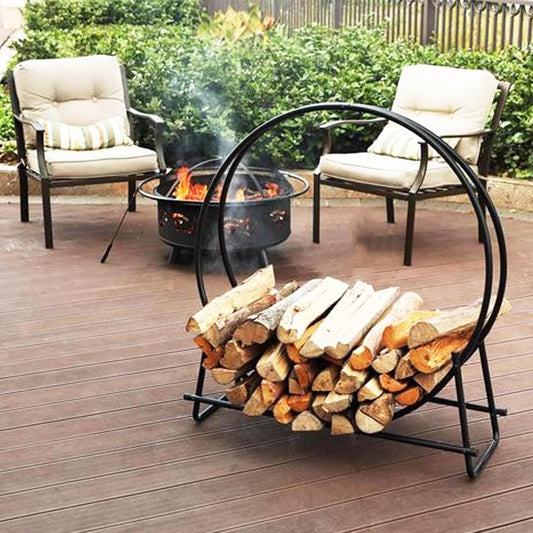 Inside Outside Stacked Firewood Rack, Round Fire Log Holder for Fireplace/Fire Pit, Modern Style Wood Storage Holder with Mounting Accessories
