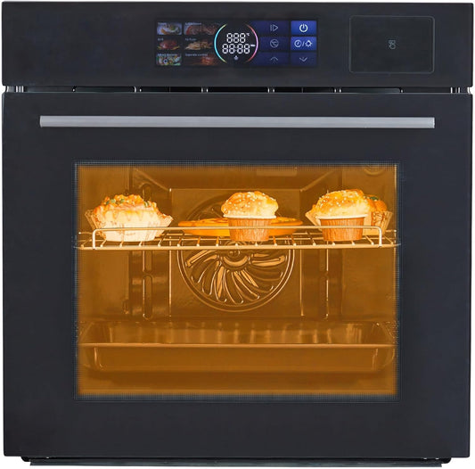 24" Built-In Electric Wall Oven with Steam, Grill & Air Fry, 3000W Convection Oven, 2.5 Cu.Ft Stainless Steel Interior, Color Touchscreen Control, 240V