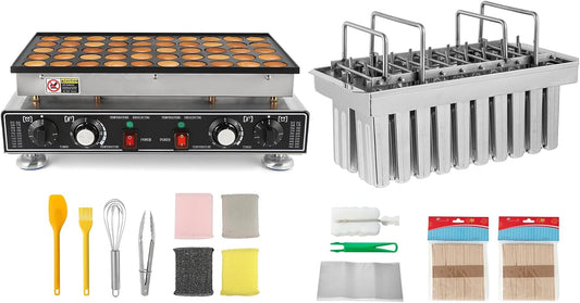 Dyna-Living Commercial Popsicle Molds 20PCS Flat Heads with Double-slot Stainless Steel Popsicle Molds & 50PCS Dutch Pancake Maker