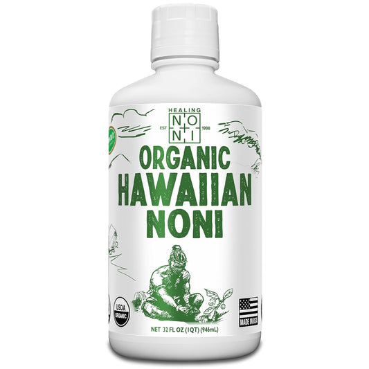 Healing Noni - 1-Pack Plastic Bottle 32oz - 100% Pure Hawaiian Organic Noni Juice - All-Natural Unsweetened Fresh Fruit - Farm Direct - USDA Certified