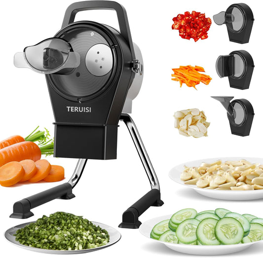 Electric Vegetable Slicer, 200W Commercial Vegetable Chopper, Scallion Cutter Food Processor with 3 Feed Ports, 6000RPM,1-5mm Adjustable Thickness for Veggie Onion Garlic Ginger Chili Potato