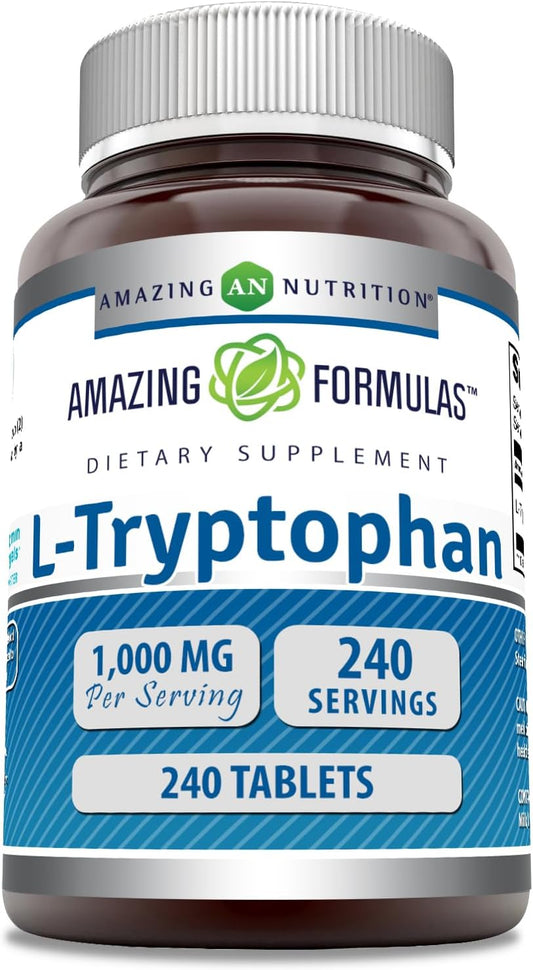Amazing Formulas L-Tryptophan 1000mg Tablets Supplement | Non-GMO | Gluten Free | Made in USA (240 Count)