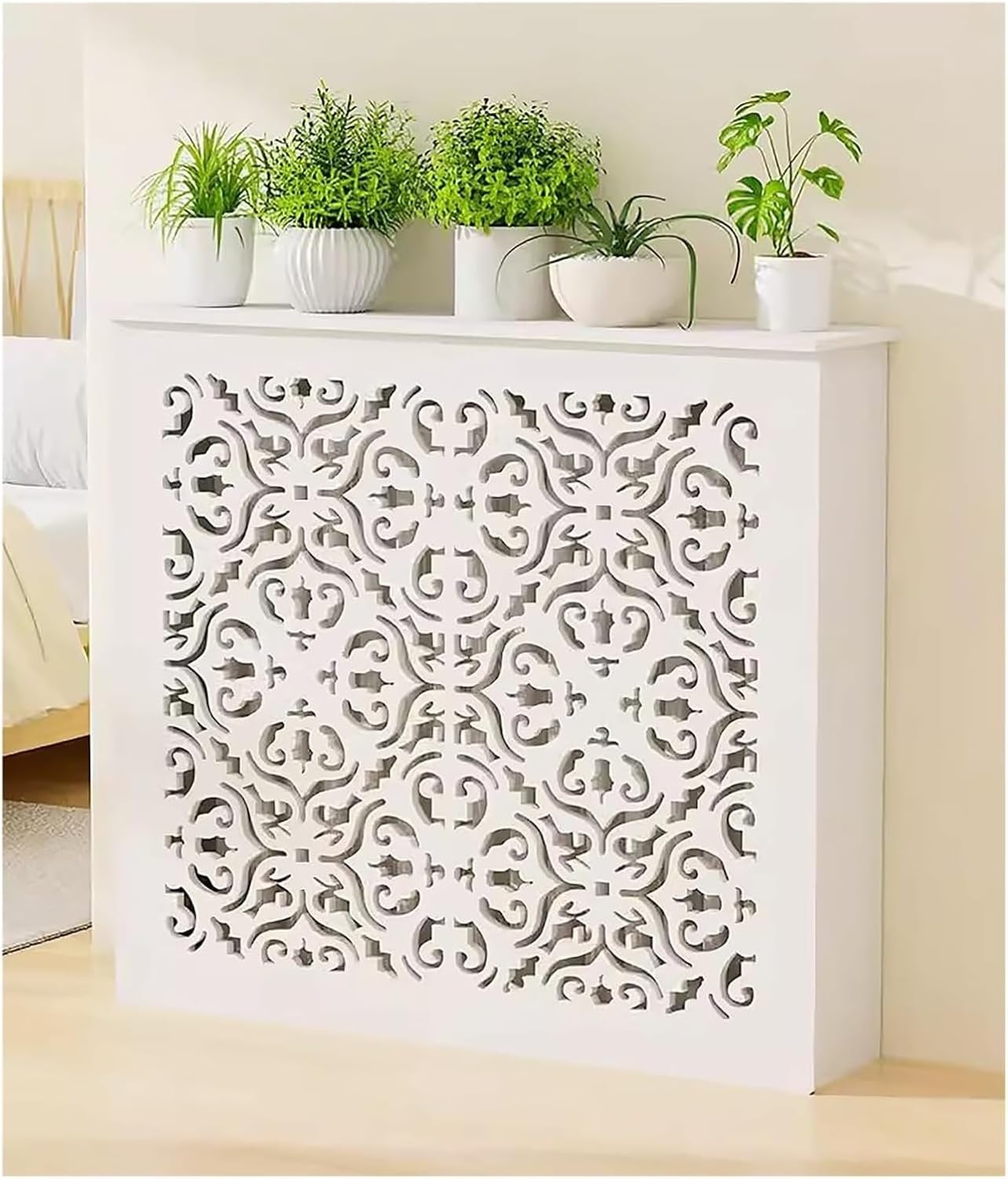 Radiator cover with ventilation slats， Radiator Cover Heating Cabinet Storage Shelf for Heater Watersplitter\/Water Valve Piping\/Meter Box(70x70x20cm(27.5x27.5x7.9in))