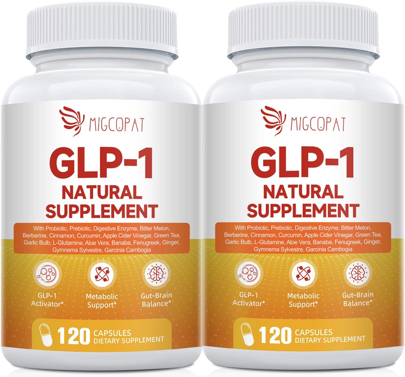 2-Packs GLP-1 Support Supplement \u2013 Hunger Control, Metabolism & Gut Health with Probiotics, Prebiotics, Berberine, Chromium, Vitamin D3 & Digestive Enzymes for Women & Men \u2013 240 Caps (120\/Bottle)