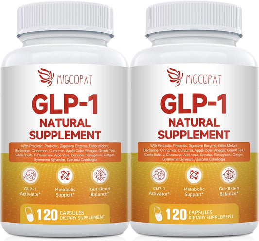 2-Packs GLP-1 Support Supplement \u2013 Hunger Control, Metabolism & Gut Health with Probiotics, Prebiotics, Berberine, Chromium, Vitamin D3 & Digestive Enzymes for Women & Men \u2013 240 Caps (120\/Bottle)