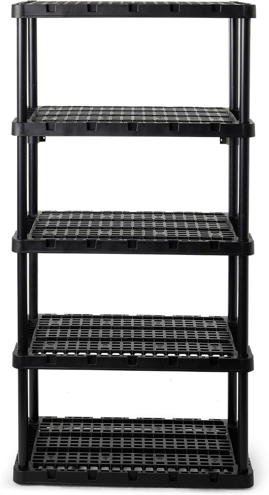Gracious Living 5-Shelf Plastic Storage Shelves, Heavy-Duty Garage Shelving Unit, Black - Standing Organizer Rack for Kitchen, Bathroom, and Laundry Room