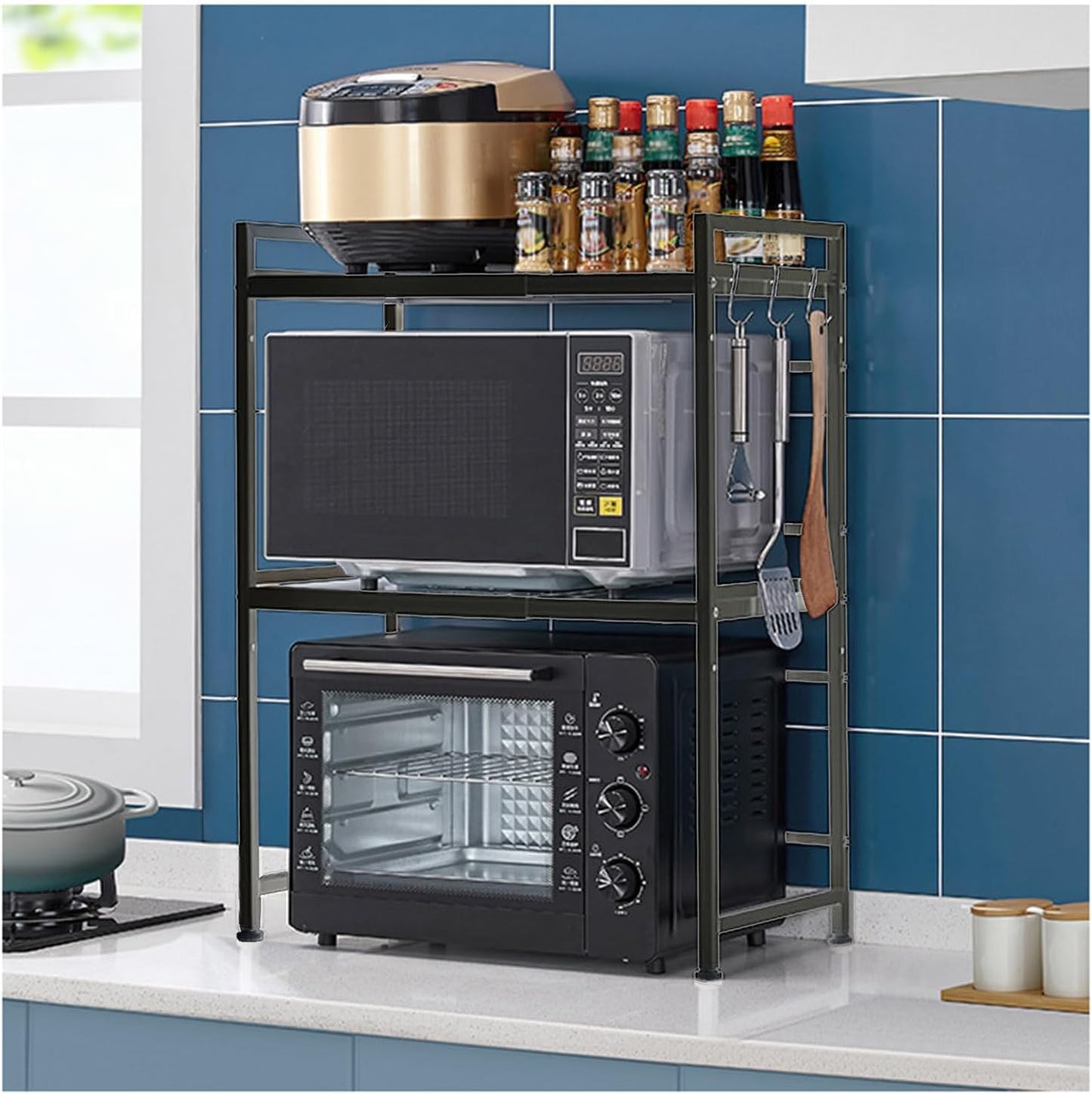 SepKus Adjustable Air Fryer Appliance Rack, Heavy Duty Stand, Kitchen Counter Organizer, Black