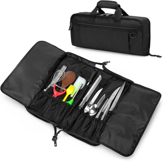 samdew Chef Knife Bag with Lockhole & 17 + 6 Slots, Chef Bag for Knife Storage, Travel Knife Roll for Professional Chefs, Knife Carrying Case Knife Carrier for Kitchen Utensils, Bag Only