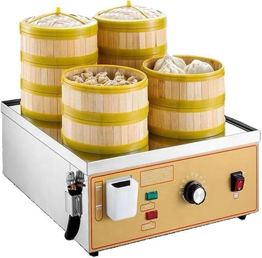 Electric Bun Steamer, Commercial Steamed Buns Machine with LED Operation Panel, Four-Hole Design, Automatic Water Shortage Alarm and Precision Temperature Control, for Breakfast and Snack Bar