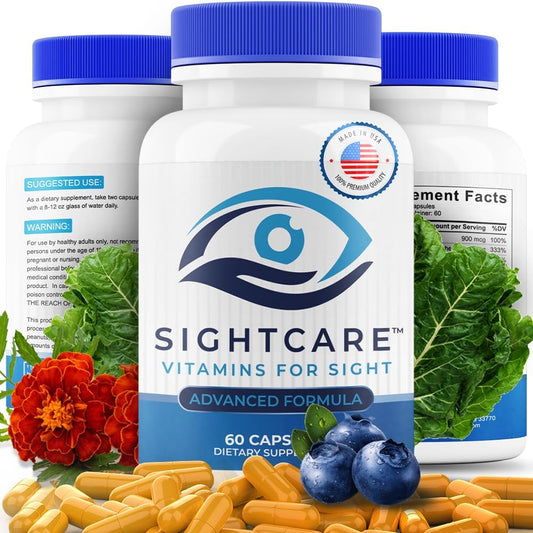 SightCare Lutein and Zeaxanthin Supplements – AREDS 2 Eye Vitamins Formula for Macular Health & Blue Light Support – Includes Vitamins A, E, B12, Quercetin, ALA, Rutin – 60 Capsules