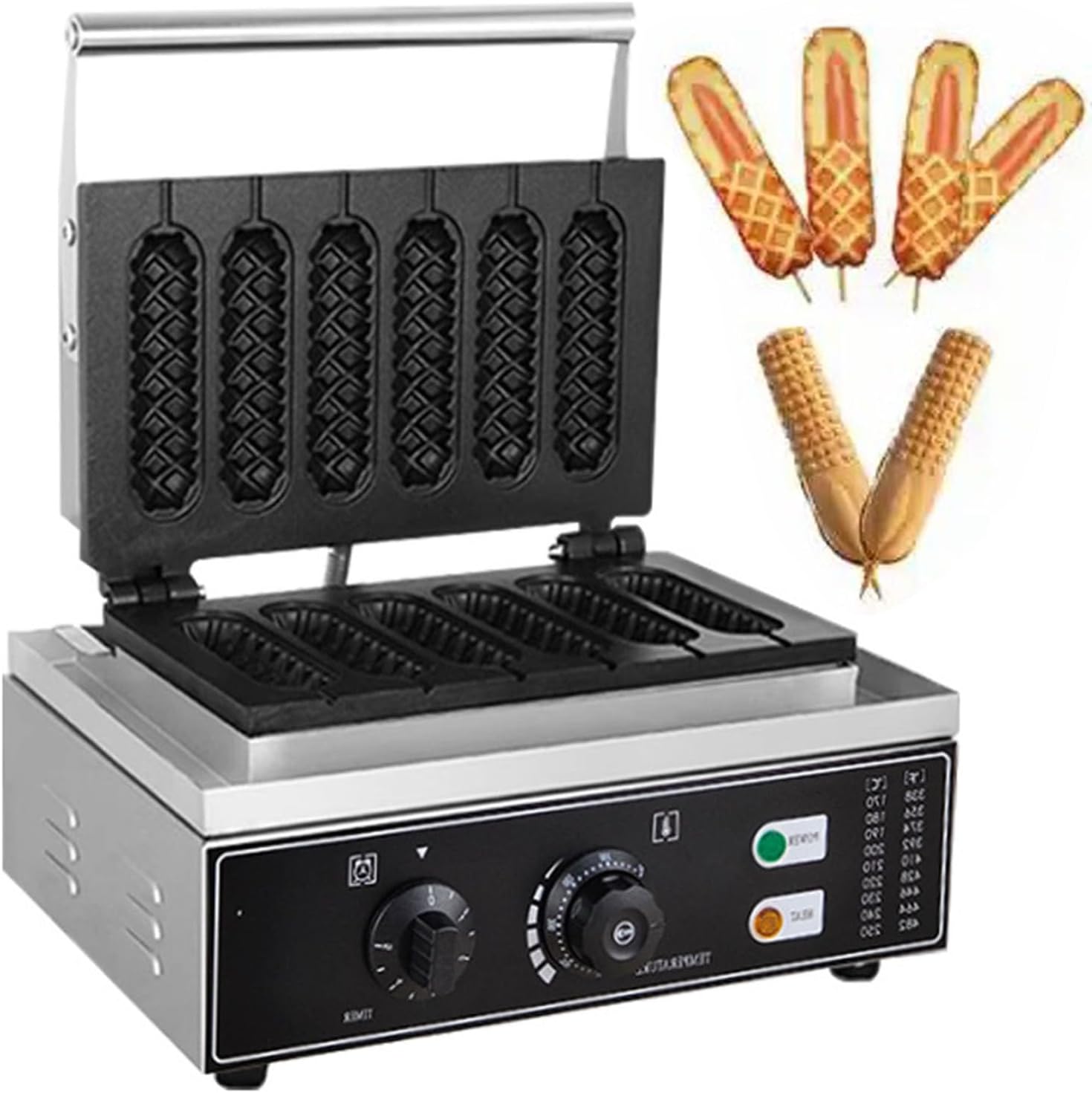 6PCS Electric Waffle Sausage Maker 1550W Non-Stick Lolly Stick Muffin Crispy French Corn Hot Dog Machine Temperature Range 50-300 ℃,Kitchen Home Appliance