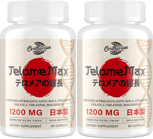 Telomere Lengthening Supplements \u2013 Organic Astragalus, Gotu Kola, Vitamin D3, Folate, L-Theanine \u2013 Anti-Aging, DNA Repair, Immune & Cellular \u2013 60 Vegan Capsules, Made in Japan (2 Bottle)