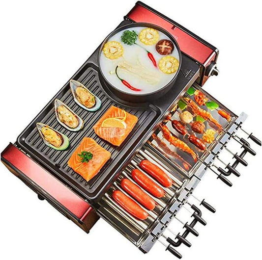 Grills Indoor Machine, Grill for 10 Roots Sign with Non-Stick Coating, 1 Hot Pot, 1500W Adjustable Temperature Control for 8 Person
