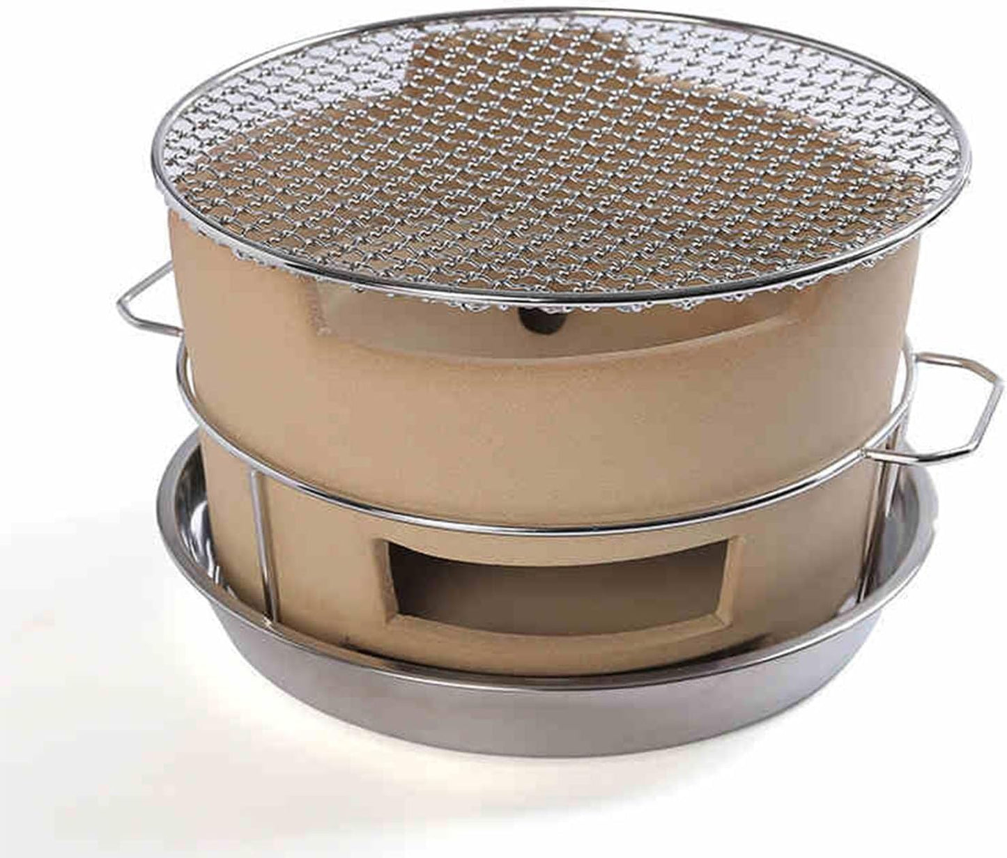 Small Round Clay Charcoal Stove Clay Grilling Stove Ceramic Fire Pit Portable Tabletop Pottery Stove Outdoor BBQ Package ()