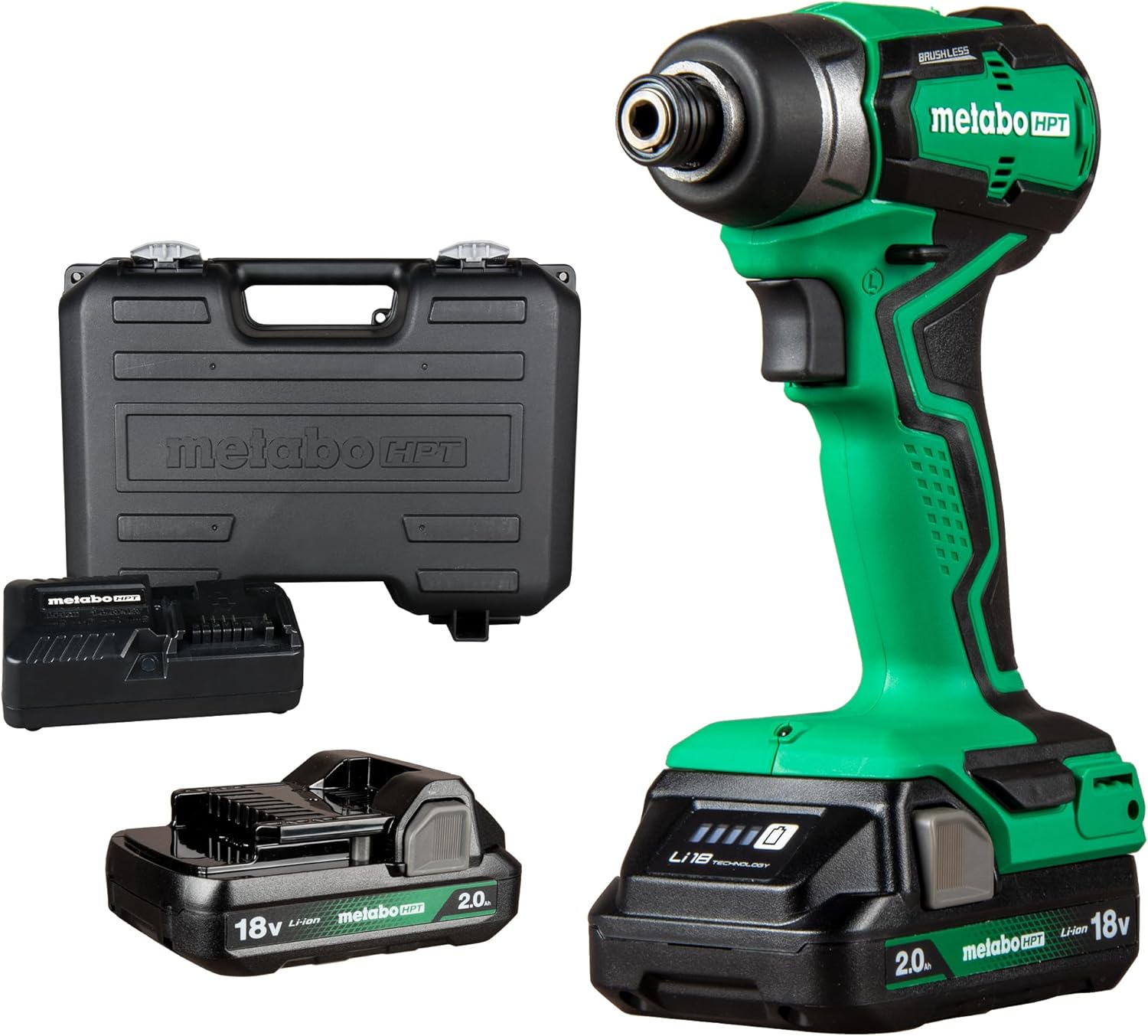Metabo HPT 18V MultiVolt™ Cordless Sub-Compact Impact Driver Kit | 1\/4-Inch Hex Chuck | Includes 2-18V, 2.0 Ah Batteries with Fuel Gauge | 1240 in-lbs of Torque | Lifetime Tool Warranty | WH18DDXS