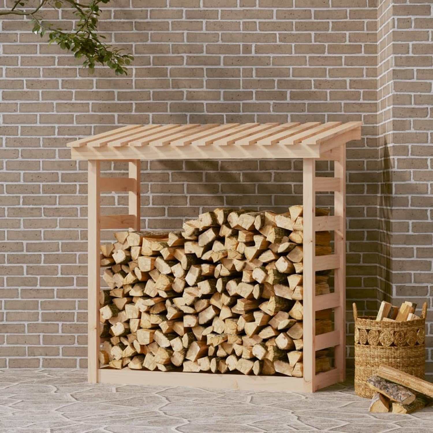 Firewood Rack 108x64.5x110 cm Solid Wood Pine, Firewood Log Rack, Firewood Storage Rack Shelf, Ventilation Metal Log Store Holder for Outdoor Indoor Wood Stand Set Log Rack Carri,