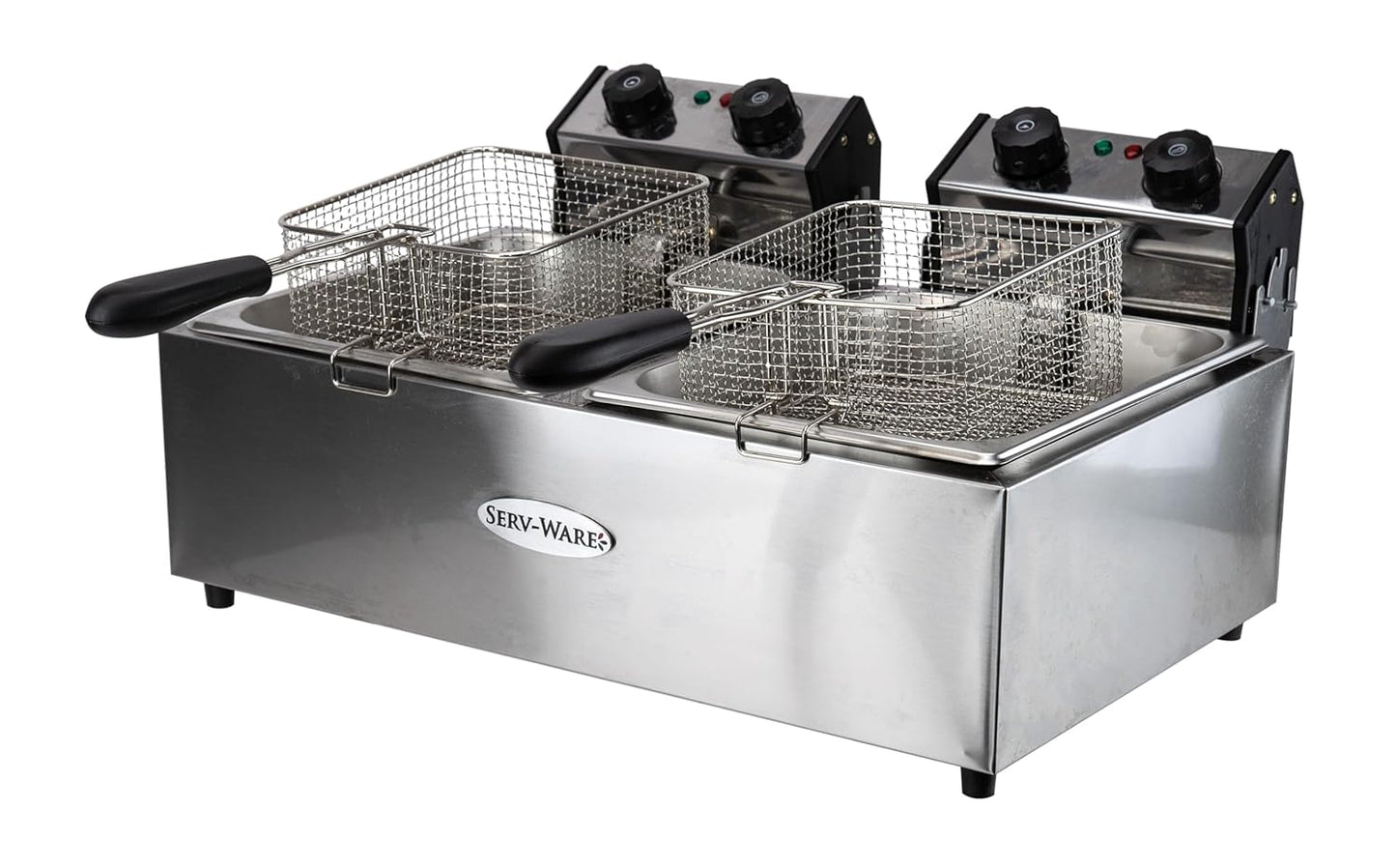 EF-06L-2 Electric Countertop Fryer, Twin Tank 6L Oil Capacity Per Basin, Dual Basket, Adjustable Temp 140–375°F, Stainless Steel Construction, Compact Commercial Deep Fryer