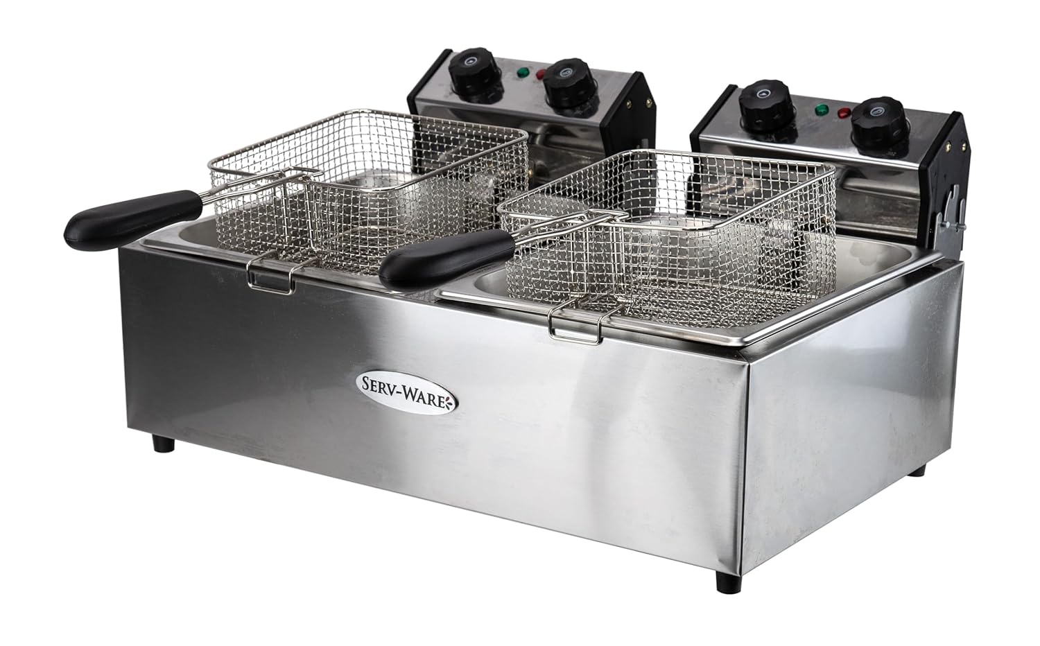 EF-06L-2 Electric Countertop Fryer, Twin Tank 6L Oil Capacity Per Basin, Dual Basket, Adjustable Temp 140–375°F, Stainless Steel Construction, Compact Commercial Deep Fryer