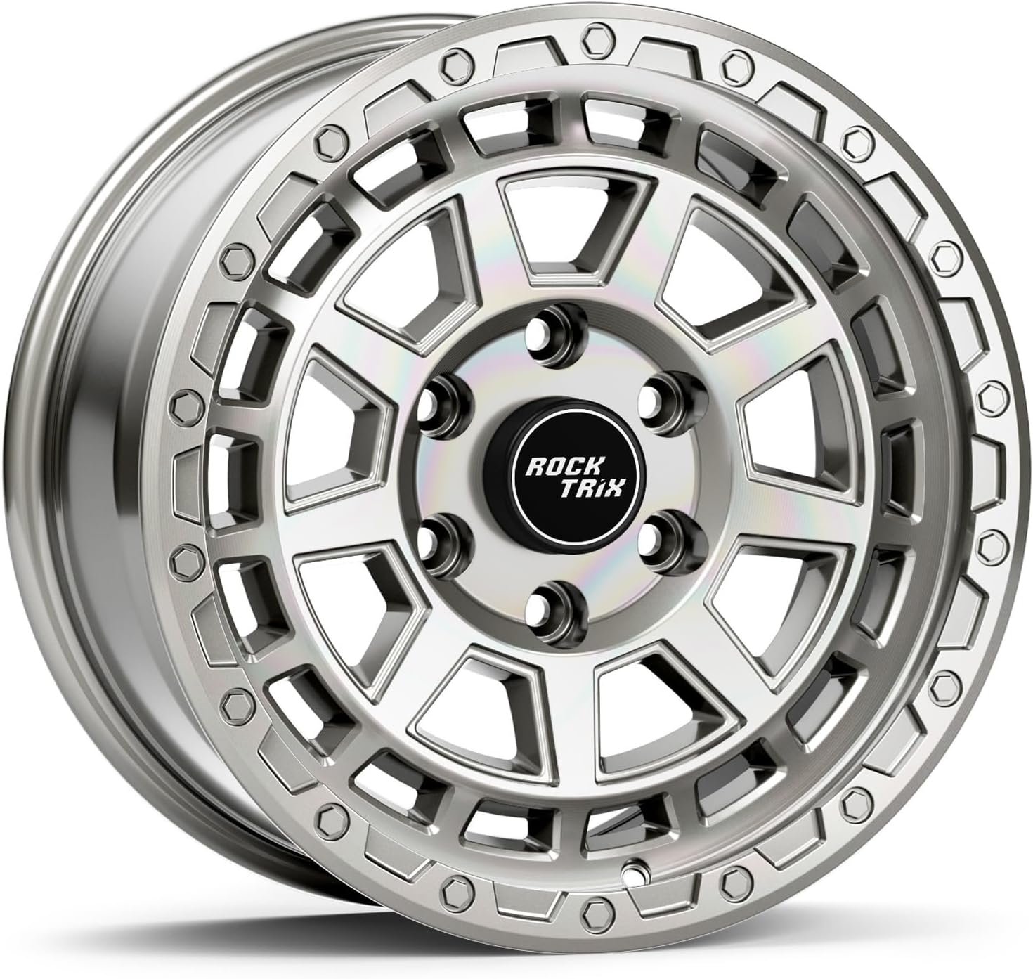 RockTrix RT107 17 Inch Rim Automotive Wheel Compatible with 2001-2026 Toyota Tacoma, 2002-2026 4Runner, FJ Cruiser, 17x8.5 6x5.5 Wheel, +25mm offset, 5.73 Inch Backspacing, 6x139.7 6Lug Rim, Silver