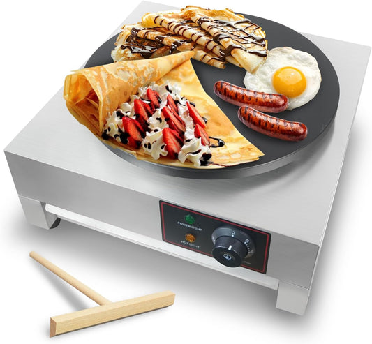 XXUNYNUIN Electric Crepe Maker, 16 Inch Commercial Crepe Machine Temp Control 122-572°F, Nonstick Flat Plate Crepe Griddle 1700W
