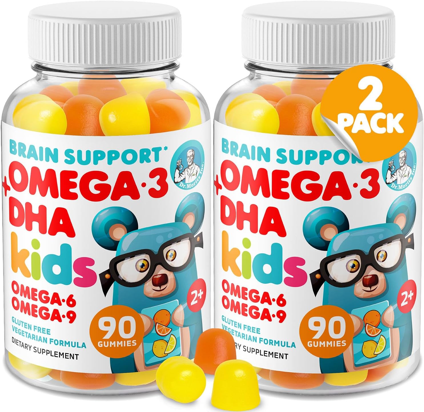 DR. MORITZ Omega 3 Kids Gummies (180 Count), Vegan Omega3 Gummies for Kids with No Fish Oil, Vitamins for Brain & Heart Health, Gluten-Free Omega 3 6 9