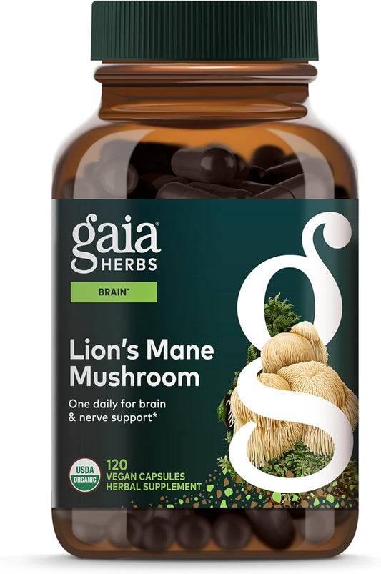 Gaia Herbs Lion\u2019s Mane Mushroom - Brain & Nerve Health Support - 120 Vegan Capsules